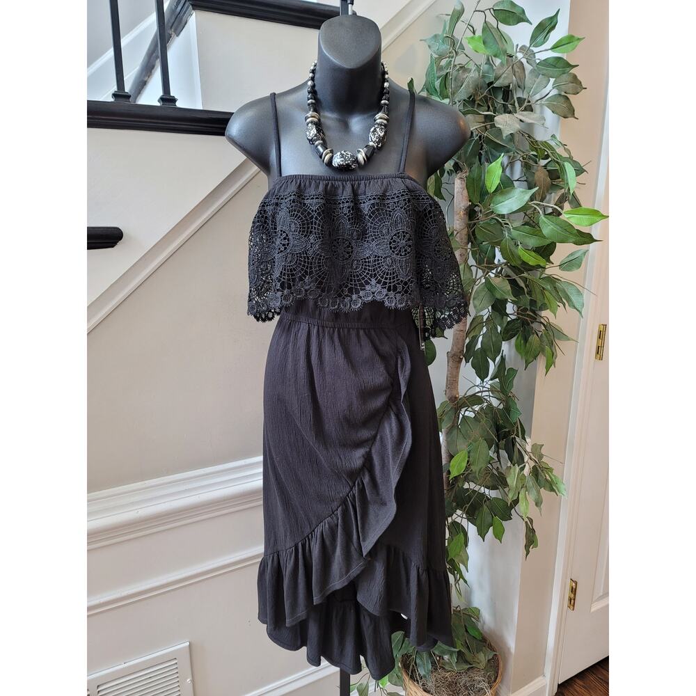 No Boundaries Midi Dress Women's 2XL Black Floral Lace Ruffle Off-The-Shoulder